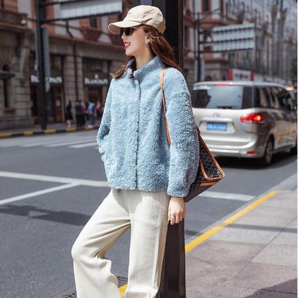 

women coat real fur 100% wool jacket female autumn winter coat women clothes 2021 korean sheep shearling fur hiver 9002, Black