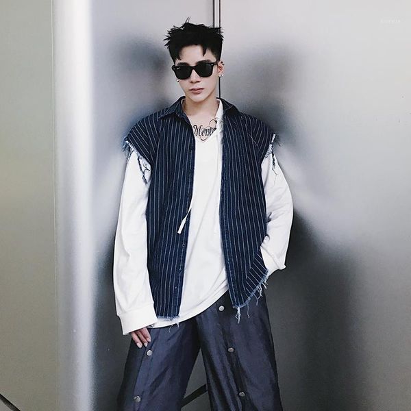 

original summer shirting sleeveless shirt with sleeveless fur edge for young men in loose style fashionable men's shirts1, White;black