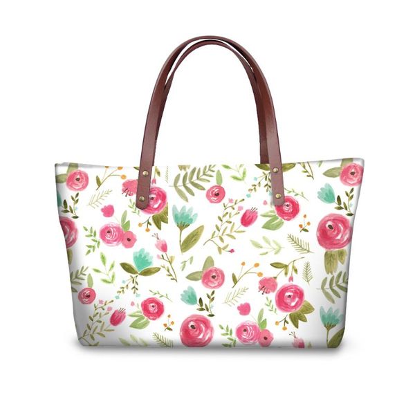 

elviswords happy floral pattern luxury handbag college shoulder bags for girls large totes with pu purse fashion wallet 2020