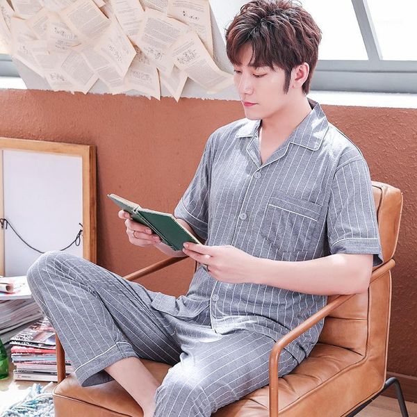 

men's sleepwear men summer cotton pajama set luxury clothes simple homewear pijama masculino pajamas for mansleepwear1, Black;brown