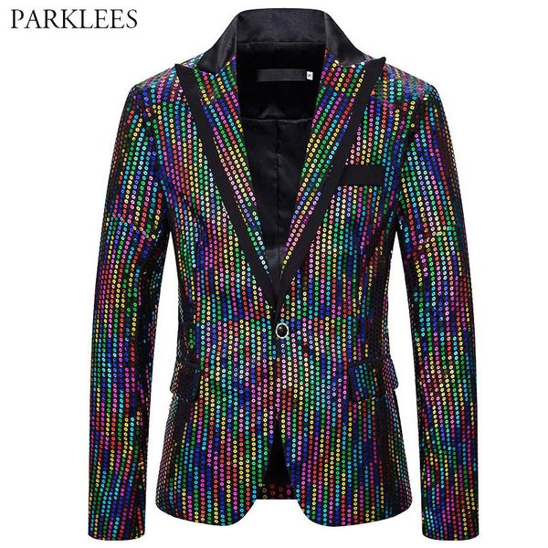 Parlak Erkek Pullu Blazer Renkli Glitter Erkekler Blazer Moda Erkekler Elbise Ceket Gece Kulübü Parti Sahne Dans Disko Festivali Hombre 201104