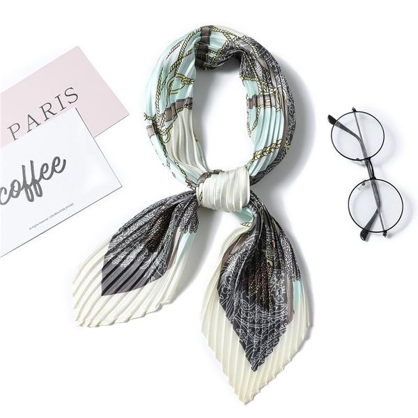 

2020 new crinkle scarf female silk hair square scarf small pleated bandana neckwear fashion print foulard accessories wmtybr bdesybag, Blue;gray