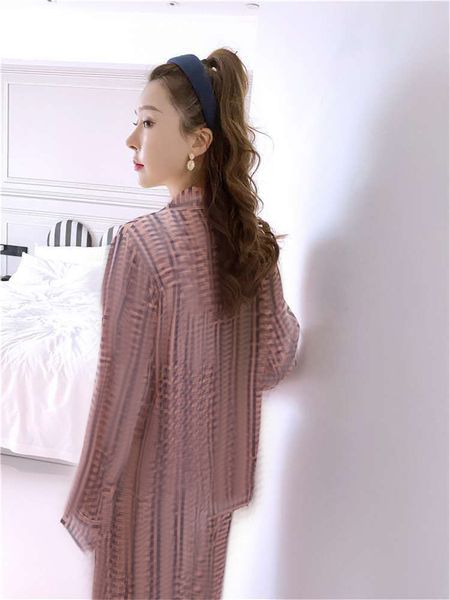 

ins i silk pajamas 2021 new sleepwear winter wite long sleeve silk women ome pajamas dener #248#43600, Black;red