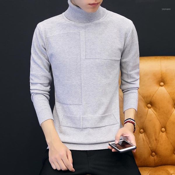 

turtleneck clothes 2019 classic simplicity pullover sweater men solid long sleeves grey black mens sweaters, White;black