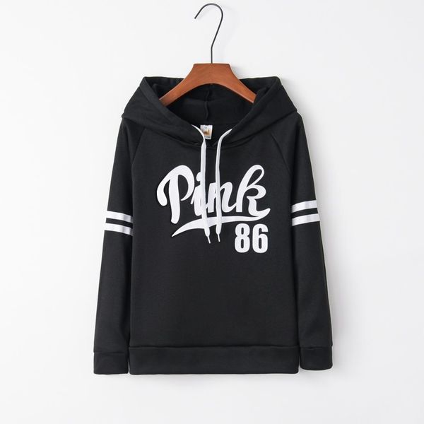 

printed hooded loose casual sport sweater, Black