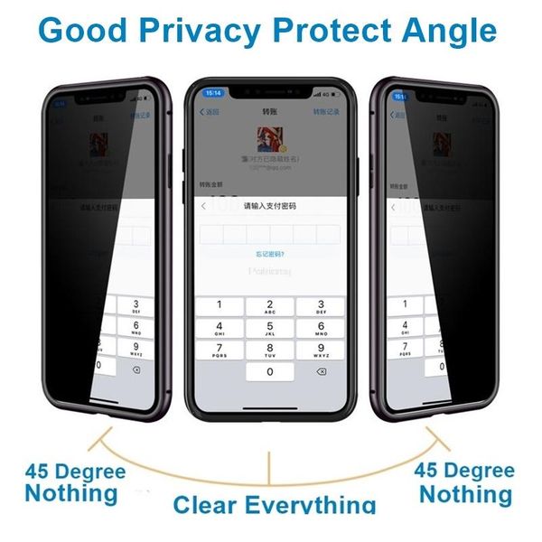 

anti privacy 360 degree magnetic adsorption glass case for iphone 12 11 xr x xs 7 8 plus 6 6s wmtmiw