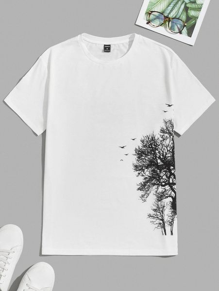 

men plants print t-shirt e8i9#, White;black