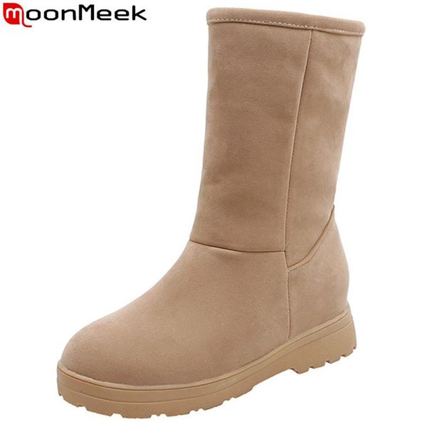 

moonmeek plus size 34-48 fashion mid calf boots women round toe slip on ladies boots casual med heels autumn winter womens, Black