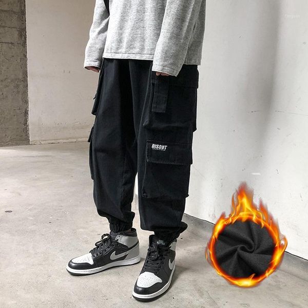

men's overalls autumn and winter thickening plus velvet closing feet loose outdoor sports pants fashionable youth trousers1, Black