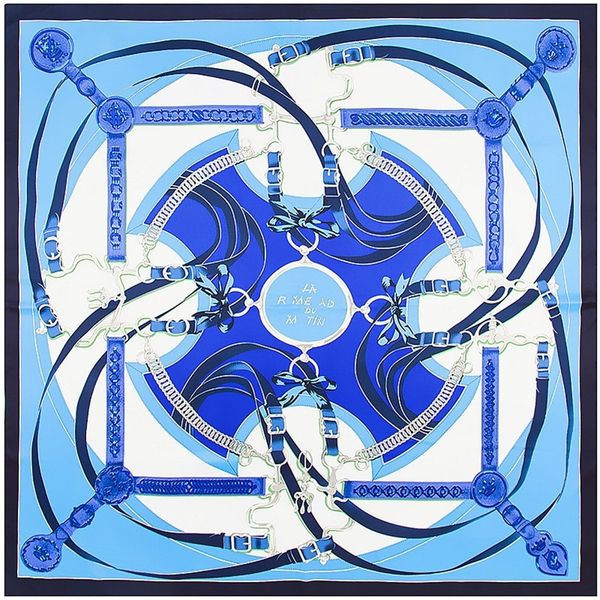 

pobing 100% women scarves wraps square scarf spain chain neckerchief female foulard silk hijab lady bandana y201007, Blue;gray