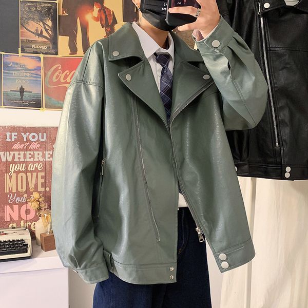 

trendy men's motorwear autumn and winter lapel youth handsome fashion jacket, Black;brown