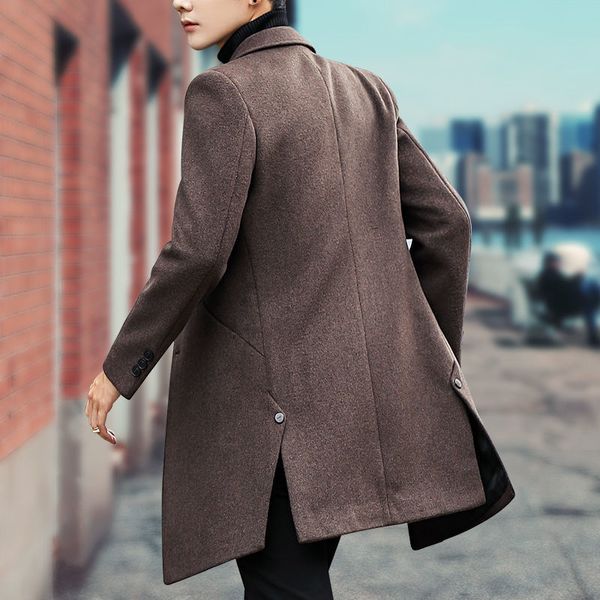 

windbreaker mid overcoat men's korean slim youth jacket winter new woolen long, Tan;black