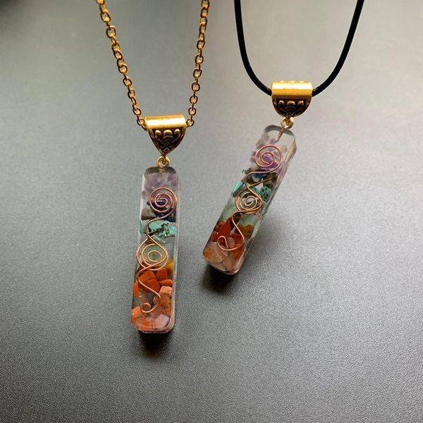 

7 chakra energy pendant orgonite energy necklace resin yoga spiritual meditation necklac rainbow crystal chips resin jewelry 1pc, Silver