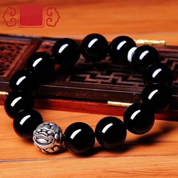 

natural black gold obsidian for men and women\" natural obsidian stone bracelet stone bracelet crystal buddha beads hand string for lov, Golden;silver