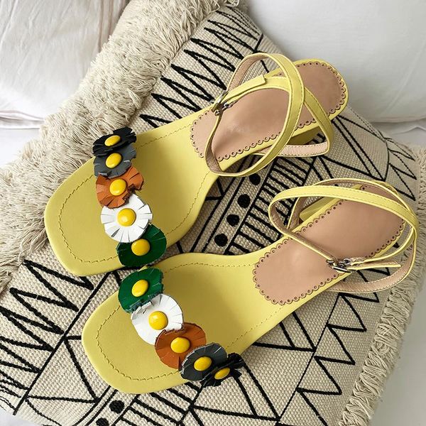 

2020 new summer high heels shoes women's gladiator sandals genuine leather flowers sweet dating shoes sandals femme, Black