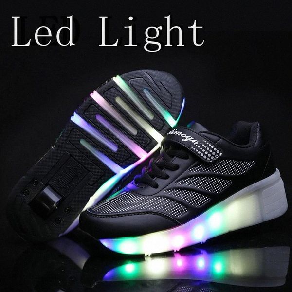 

kids glowing sneakers sneakers with wheels led light up roller skates sport luminous lighted shoes for kids boys pink blue black #qu61