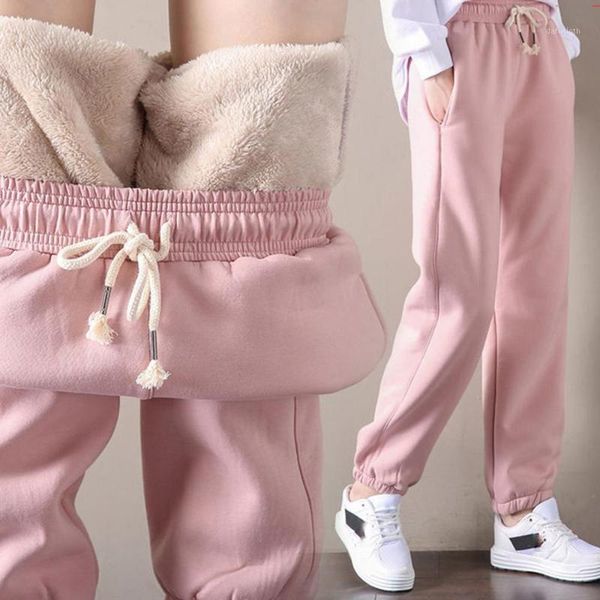 

gym sweatpants winter women workout fleece trousers loose solid thick warm female sport pants running drawstring long trousers1, Black;white