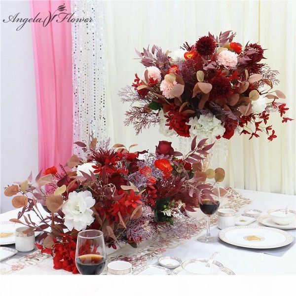 

homemade artificial flower centerpieces silk pompom olive leaf rose diy wedding decor dining tabel flower road lead floral row