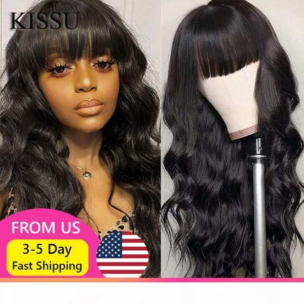 

machine made sew in wig human hair straight wig peruvian body wave with bang natural color for women glueless wigs long, Black;brown
