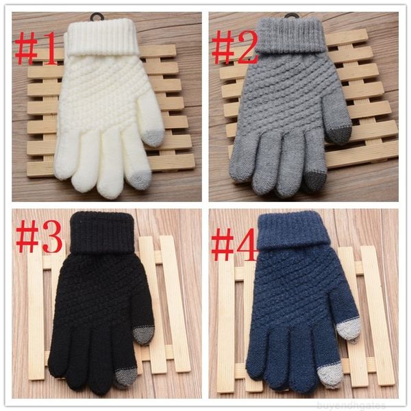 

men warm stretch screen winter gloves women touch knit mittens acrylic full finger guantes female crochet luvas thicken