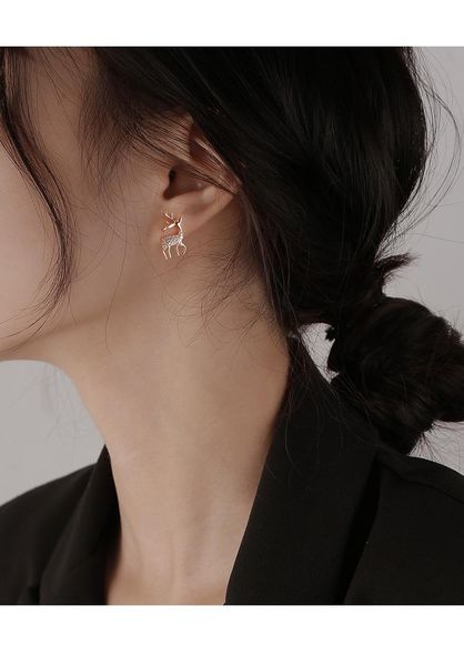 

stud ckysee christmas 925 sterling silver creative romantic asymmetric elk snowflake earring shiny zircon earrings female jewelry, Golden;silver