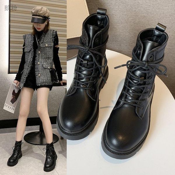 

martin boots women's 2020 autumn and winter new british style wild square heel short boots women's lace-up motorcycle, Black