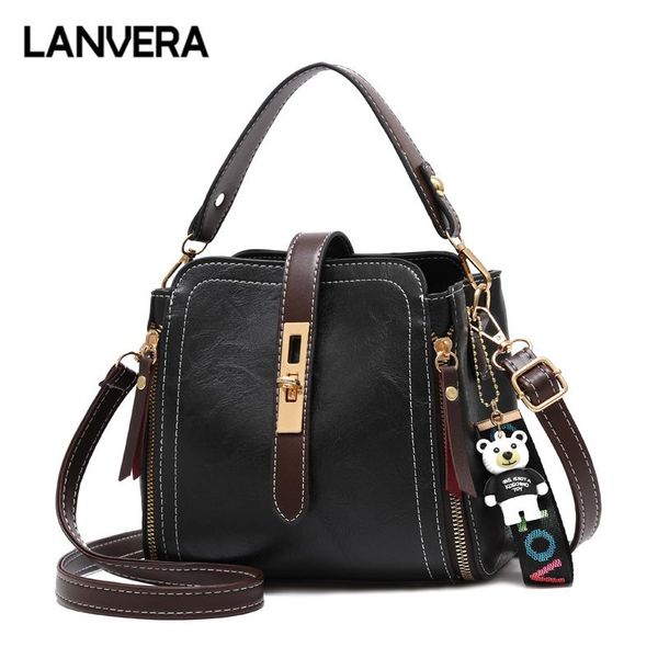 

lanvera brand women solid totes locj rivet bear flap handbag ale lady evening purse casual messenger crossbody shoulder bags