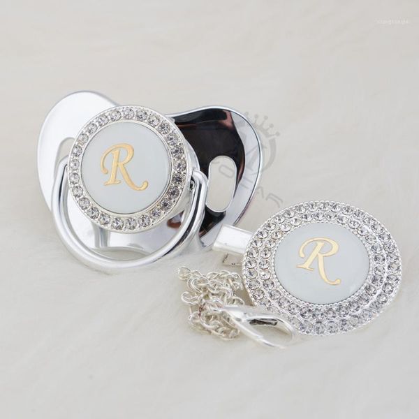 

miyocar silver initial letter r elegant bling pacifier and pacifier clip bpa dummy bling ideal gift sgs pass lr-11