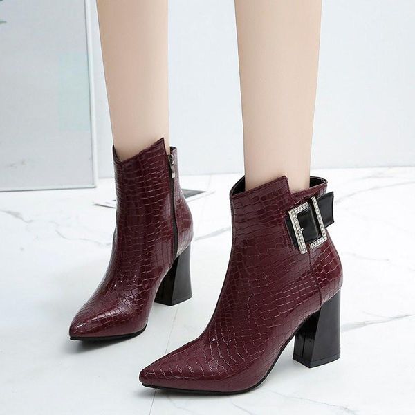 

cootelili women ankle boots 2020 new fashion pointed toe 8.5cm heel zip winter warm shoes basic shoes for woman size 35-40, Black