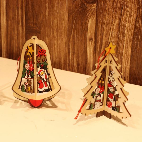 

christmas fivepointed star bells ornaments christmas tree window wooden carving pendants threedimensional ornaments dropshipping f6601