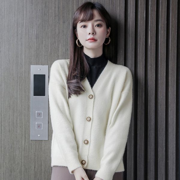 

2020 new autumn short loose mink like small short jacket cardigan with fur coat skirt fur coat skirt cardigan zbm99, White;black