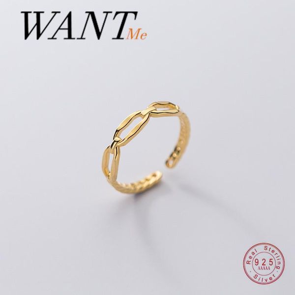 

cluster rings wantme genuine 925 sterling silver irregular geometric oval baroque link chain open ring for fashion women chic punk jewelry, Golden;silver