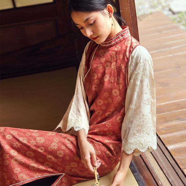 

2020 new skirt cheongsam skirt chinese style fake two pieces of inverted big sleeves mulberry silk xiangyun yarn cheongsam dress female yb00, Black;gray