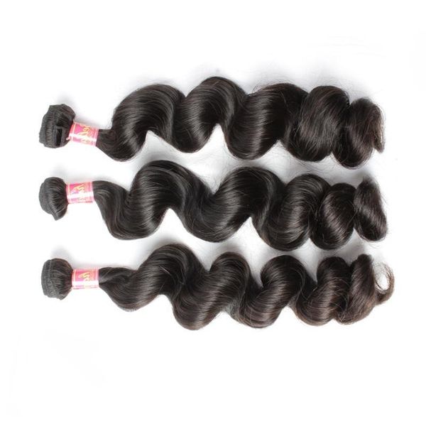 

3pcs lot mongolian human hair weave natural black color wavy loose wave hair weft ing