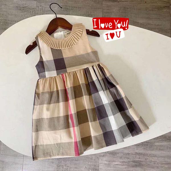 

girls dress spring summer new styles ins new arrival summer white color doll collar sleeveless cotton girls elegant plaid dress, Red;yellow