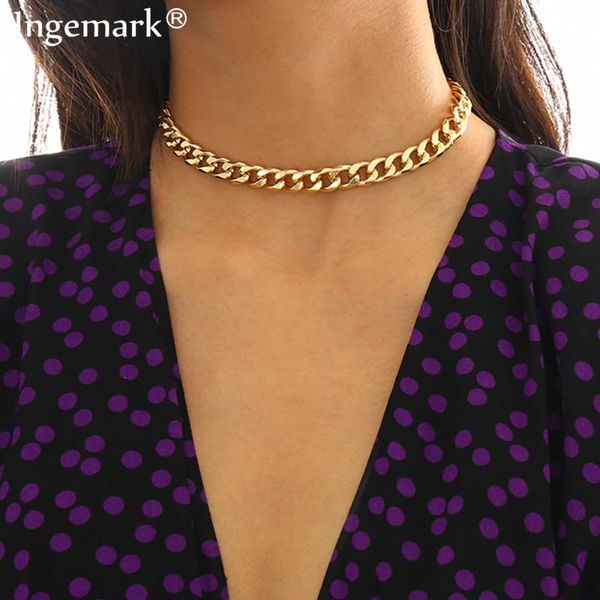 

vintage punk cuban snake chain necklace pendant for women collares gold color aluminum thick necklace jewelry wedding gifts 2021, Silver
