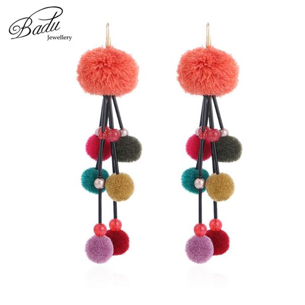 

dangle & chandelier badu bohemian earrings for women colorful cotton pompom ball pendant long drop christmas party jewelry wholesale, Silver