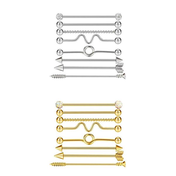 

16pcs industrial piercing ball barbell ear bar earring 14g women silver, Golden