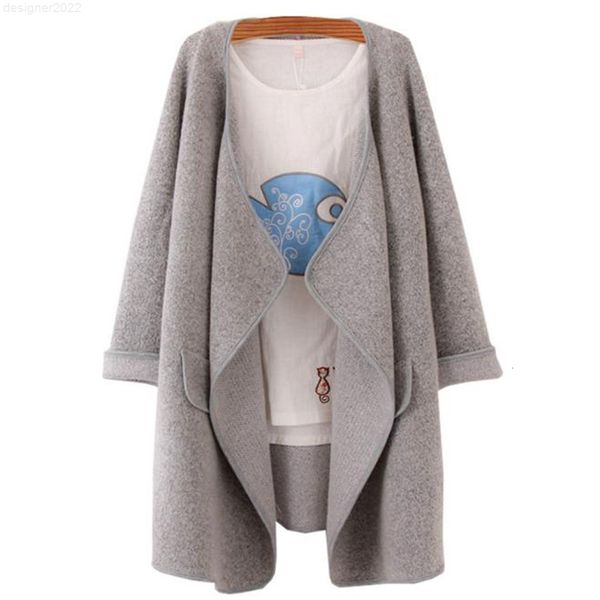 

designer wholesale- korean winter female women solid lapel long sleeve loose knitted sweater cardigan coat jacket chaquetas mujer, White;black
