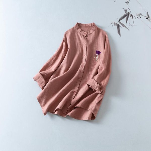 

chkemoxia first heart 2020 simple plain shirt women's multi-color into high-quality all-around linen material, White