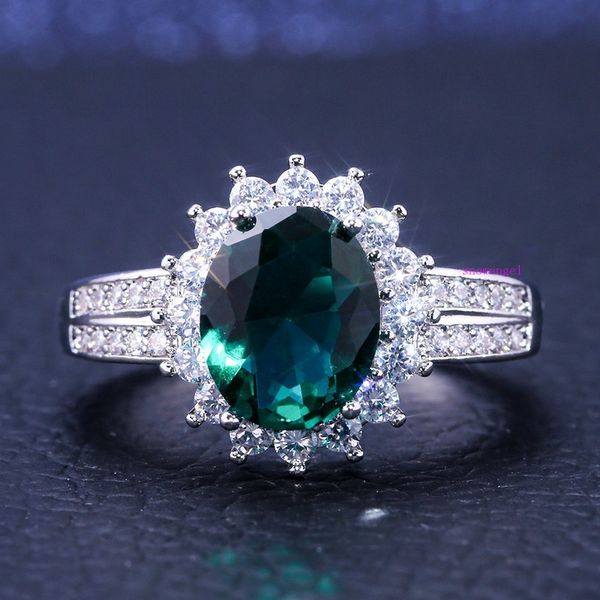 

new ring green flower zircon wedding anniversary gift, Silver