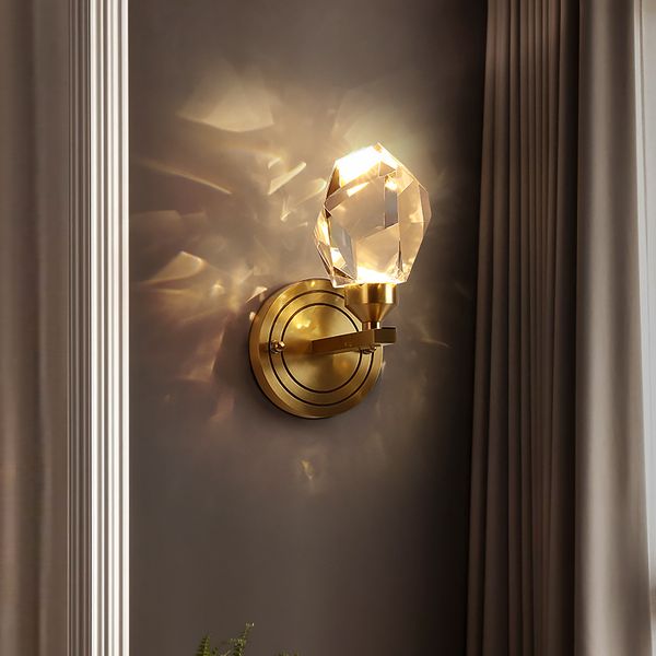 

postmodern led lamp all copper wall light barthroom aisle living room background crystal wall lamps nordic bedroom bedside lighting