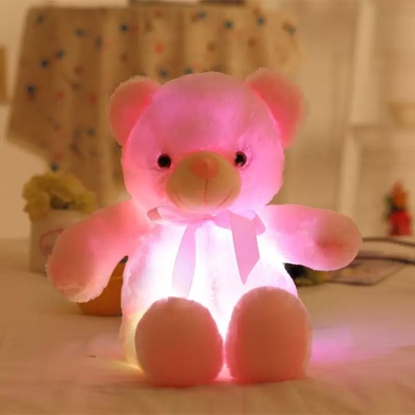 Presente do dia dos namorados brinquedo de pelúcia 30cm 50cm gravata borboleta ursinho de pelúcia ursos luminosos boneca com função luminosa de luz colorida embutida