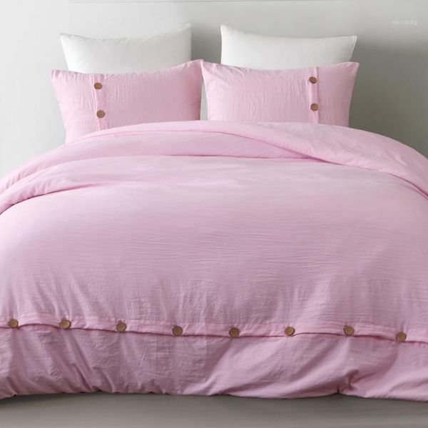 

bedding sets yimeis washed cotton pink solid color bed linen set be470011