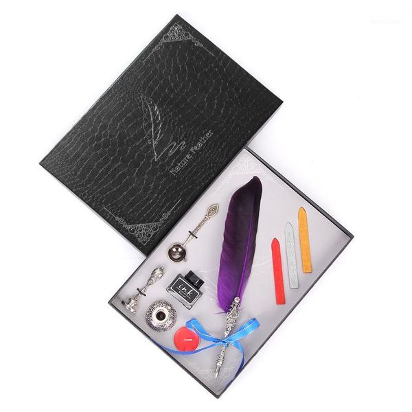 

fountain pens european retro feather pen british student office signature stainless steel metal birthday gift stationery set1