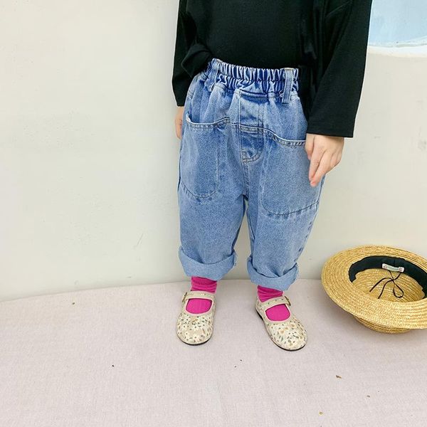 

jeans spring 2021 loose casual boys and girls big pocket denim pants, Blue