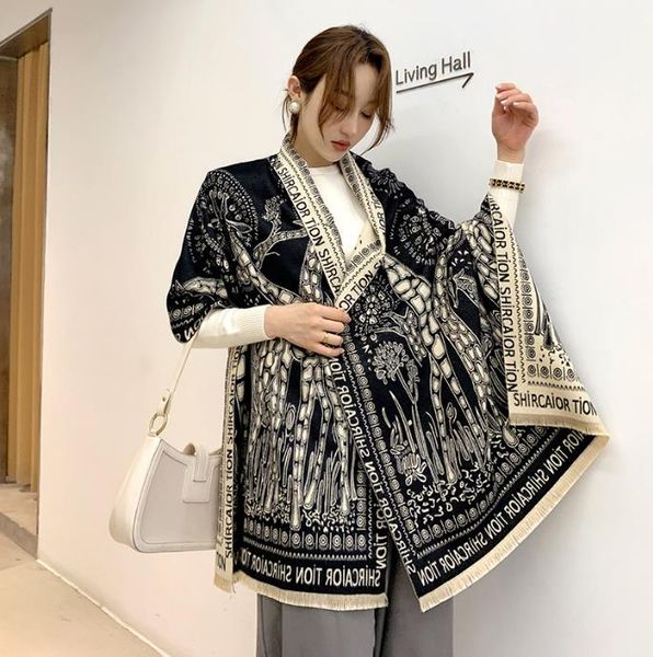 

2020 winter scarf women cashmere scarf new warm foulard lady air-conditioned office scarves thick soft shawls wraps, Blue;gray