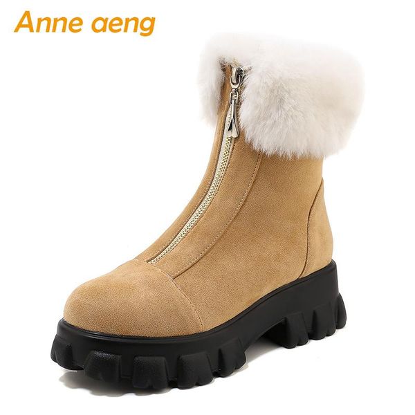 

2020 new winter women ankle boots high square heel round toe zipper solid casual women platform shoes yellow short snow boots, Black
