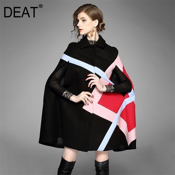 

[deat] women's fashion trend new pattern vintage temperament sleeve vest cloak wool woolen lapel collar wil coat ai464 201216, Black