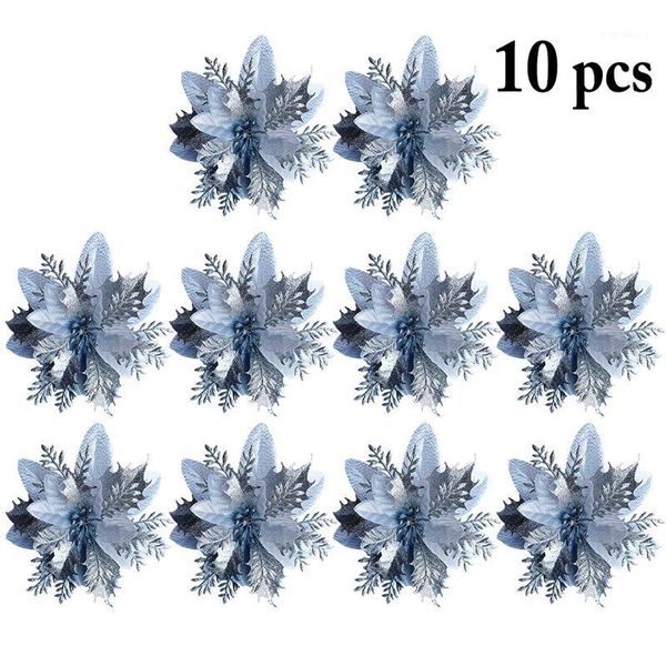 

christmas decorations 10pcs fashion artificial flowers for decoration glitter poinsettia fake diy home wedding decor flower head christmas1